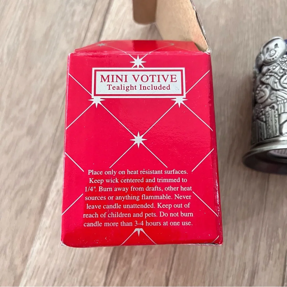 NIB Home For The Holidays Mini Votive Candle Holder Pewter Blue Glass Snow‎ Man